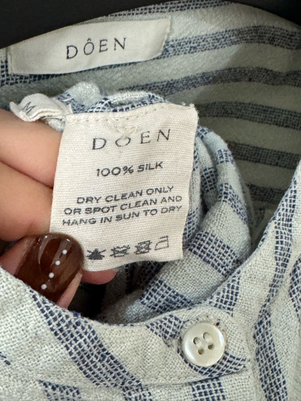 DÔEN Biarritz Seaside Stripe Silk Jumpsuit Blue White Button Front Pockets - Picture 3 of 4